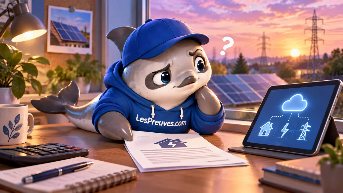 La vaquita examine un contrat et une tablette illustrant les échanges d’électricité avec le réseau.