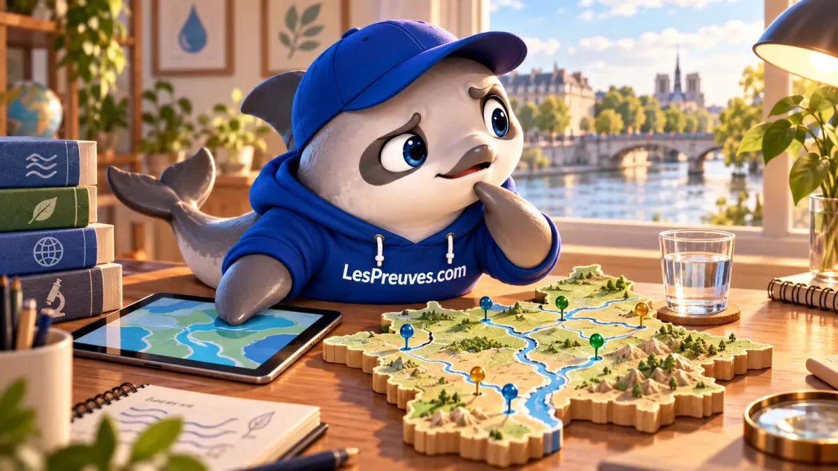 Lire les cartes de qualité de l’eau La vaquita compare une maquette de carte des rivières avec un verre d’eau du robinet.