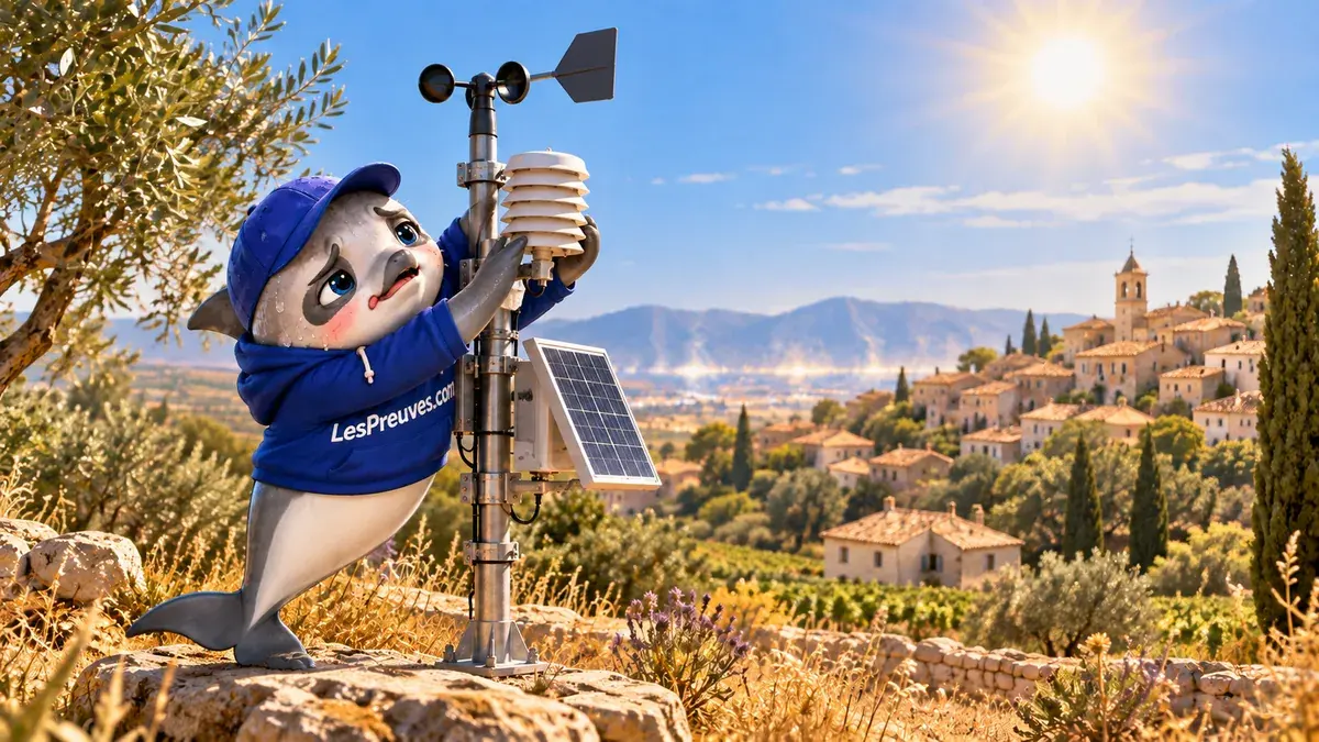 La vaquita observe une station météorologique sous un soleil intense.