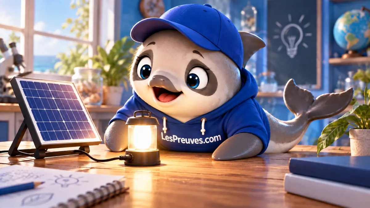 La vaquita, étonnée, regarde une lampe reliée à un petit panneau photovoltaïque.