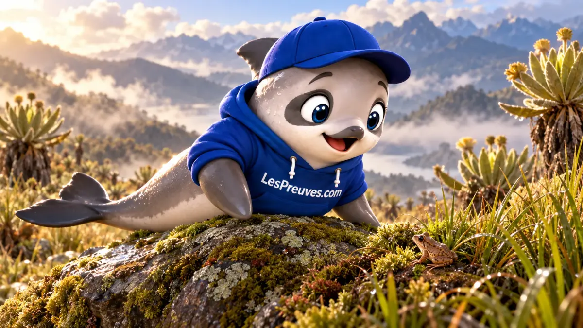 La vaquita LesPreuves observe une grenouille représentée de manière générique dans un paysage de páramo andin.