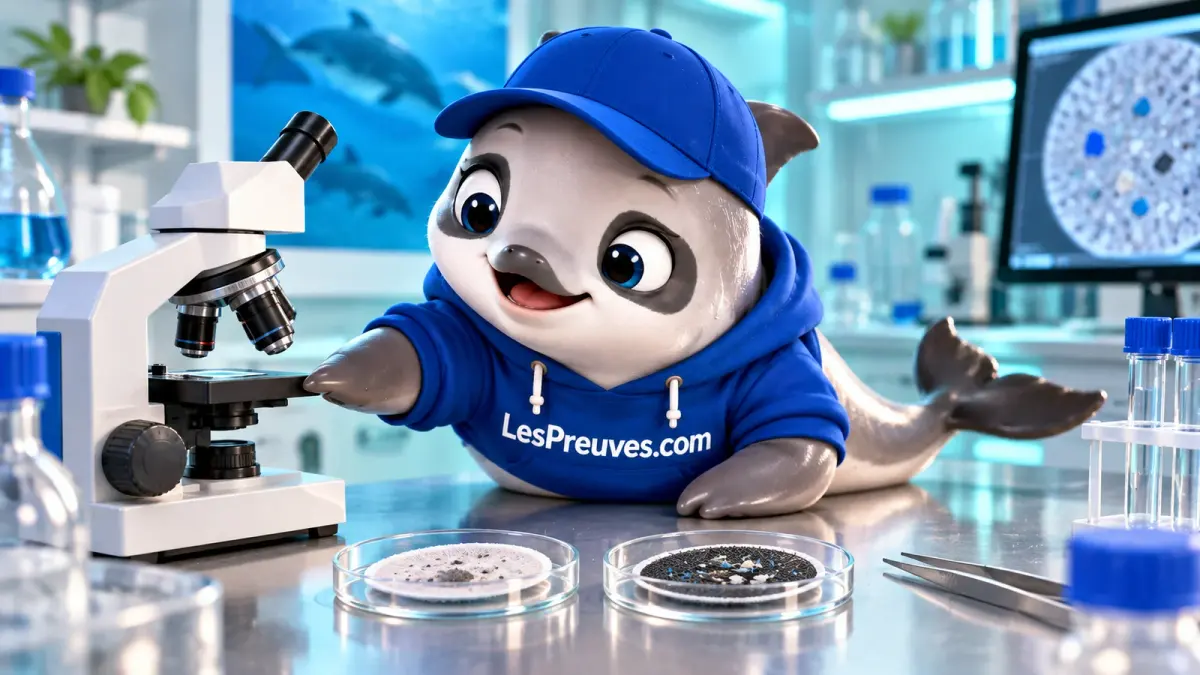 La vaquita, curieuse, examine des échantillons près d’un microscope dans un laboratoire.