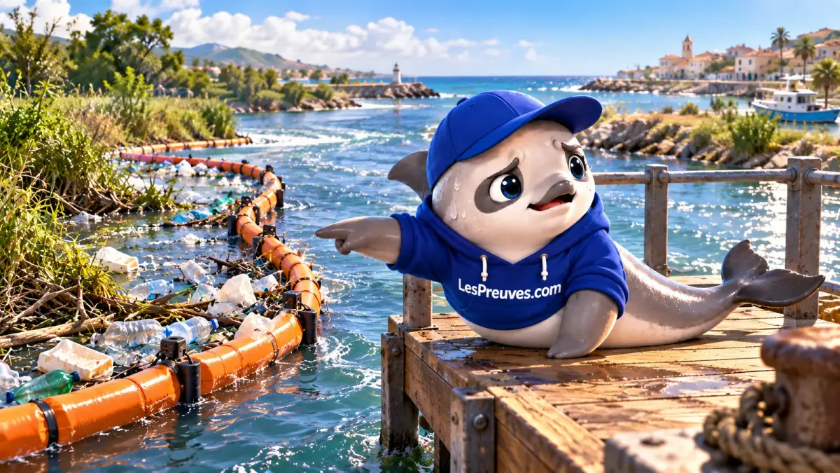 Pollution marine : intercepter les déchets avant la mer La vaquita observe une barrière flottante qui retient des déchets dans un estuaire avant leur arrivée en mer.