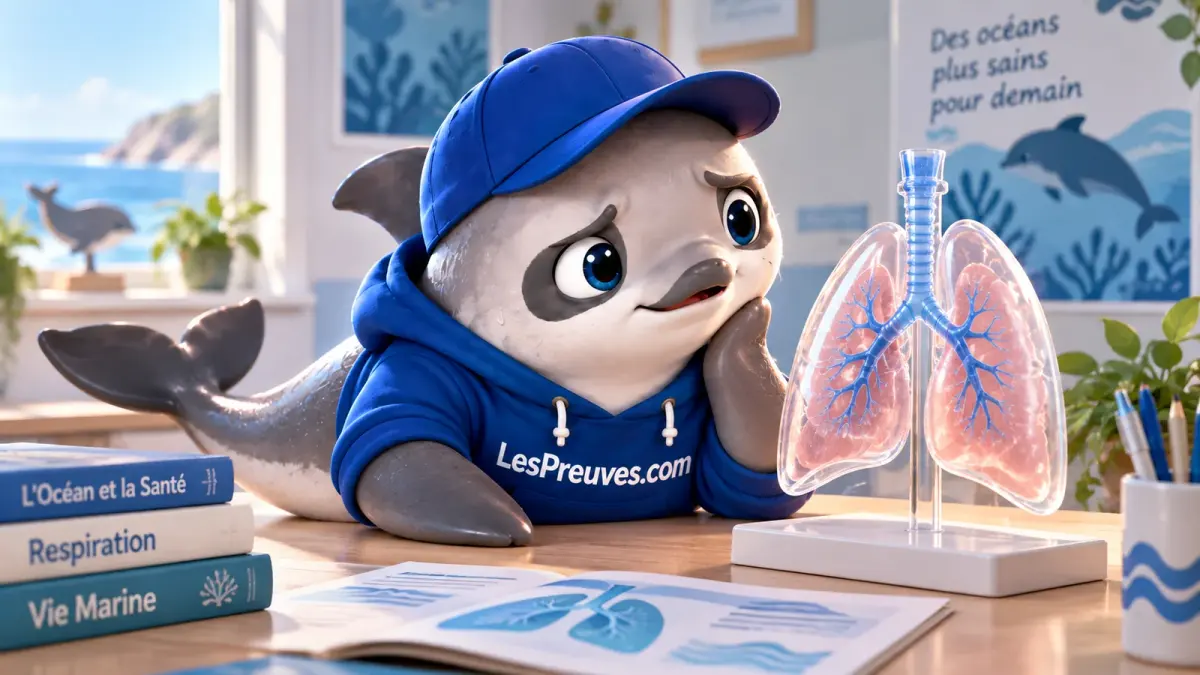 La vaquita préoccupée observe un modèle pédagogique de poumons posé sur une table.