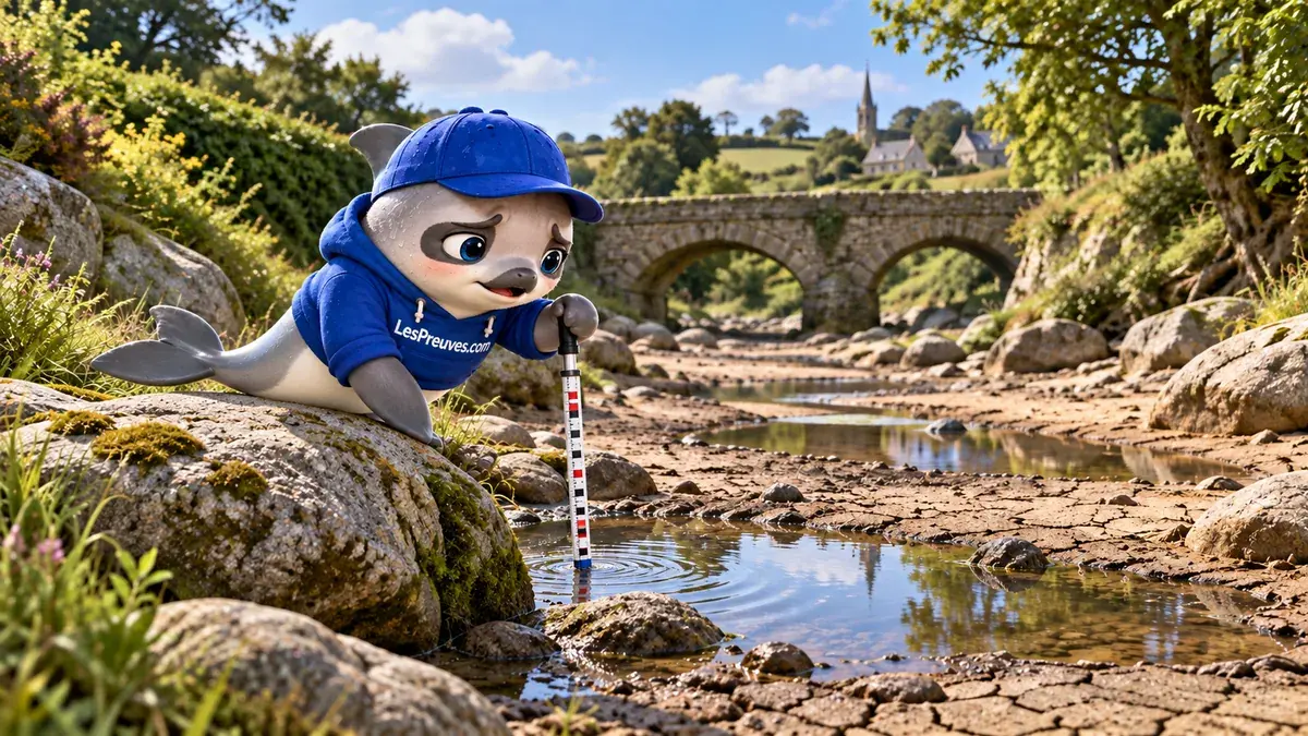 La vaquita observe une rivière peu profonde près d’un pont de pierre.
