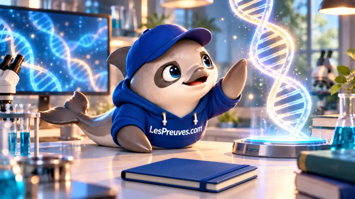 La vaquita observe une représentation lumineuse de l’ADN dans un laboratoire.