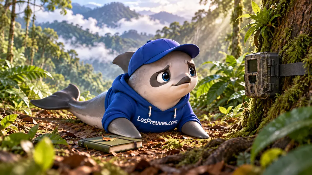 La vaquita observe un piège photographique installé au bord d’un sentier forestier.